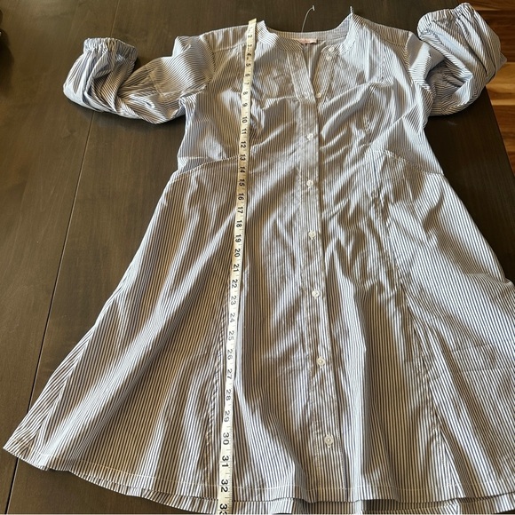 Parker Pinstripe Long Sleeve Button Down Toe Waist Dress Small - Picture 9 of 10